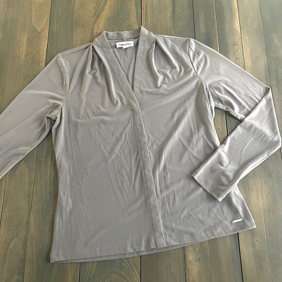 Calvin Klein Collarless Gray Faux Button Down Blouse Top - Women's Small (MM) - Picture 1 of 8